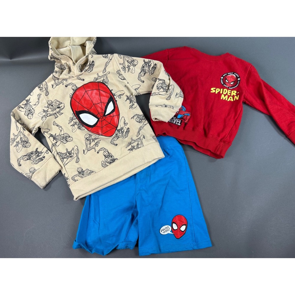 Marvel Spider-Man Boys Size 6 Hoodie Sweatshirt and Shorts 3 Piece Lot Red Blue